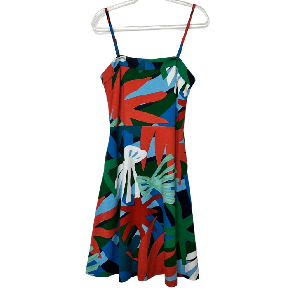 Ann Taylor Factory Palm Print Dress Womens 10P Petite Spaghetti Strap Pockets